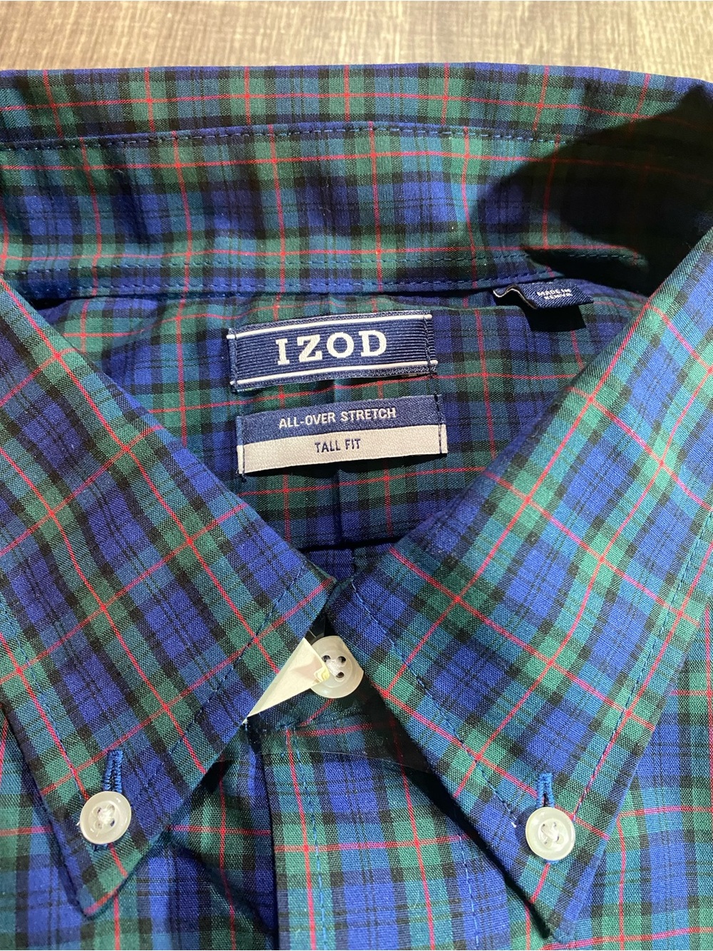 IZOD Men's Blue Green Plaid Button-Down Shirt 18 - 35/36 - Picture 2 of 4